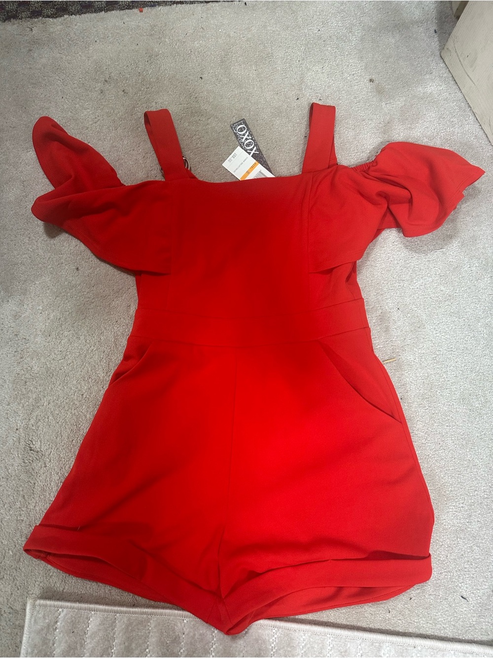 XOXO Red Off-Shoulder Romper Dress